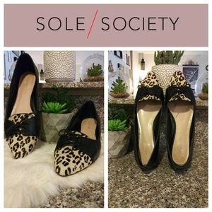 Sole/Society Genuine Calf Fur Leopard Print Flats